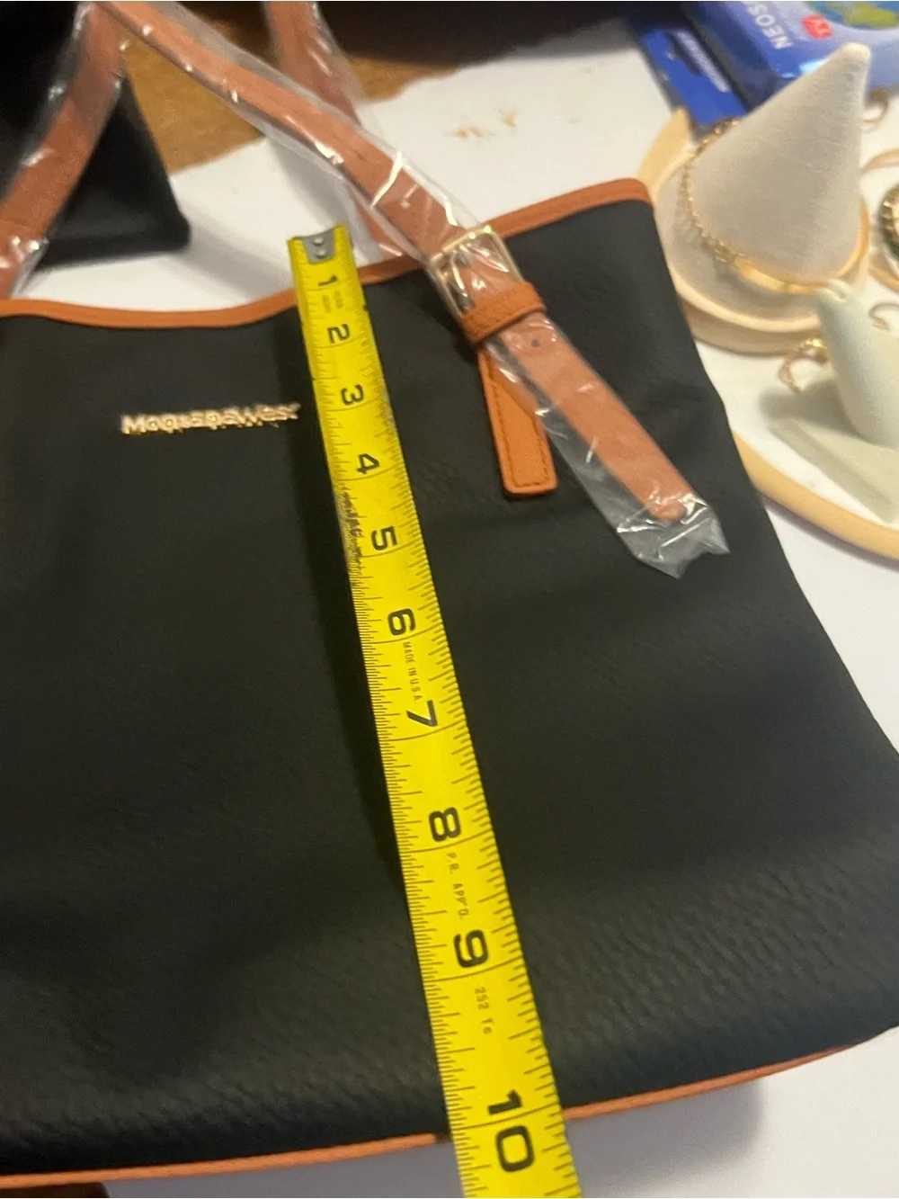 Montana West Black Tote with Brown Trim and Strap